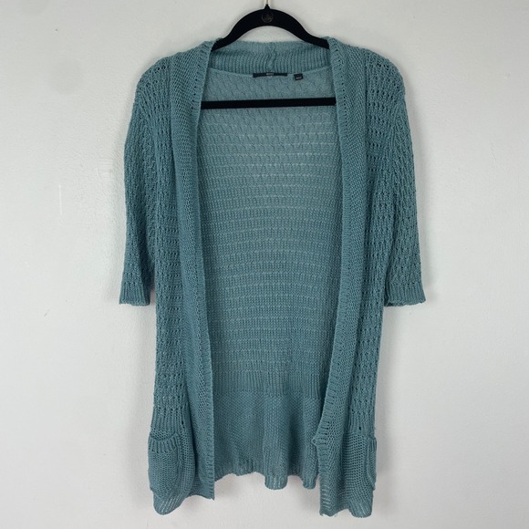 Hugo Boss Sweaters - BOSS Hugo Boss Knit Cardigan Sweater Women's Small Blue Open‎ Front 100% Linen
